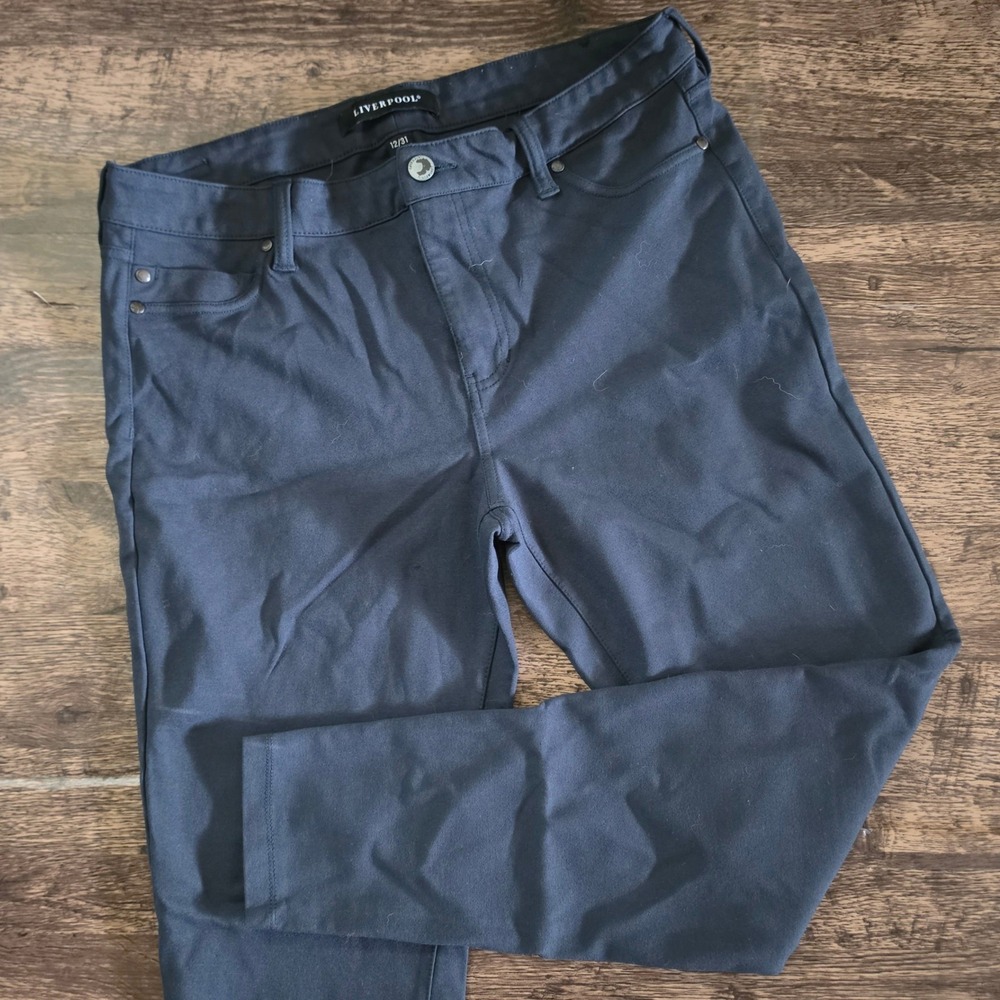 LIVERPOOL Trousers Womens 12 Dark Night Navy‎ Blue Stretch Five Pocket Pants